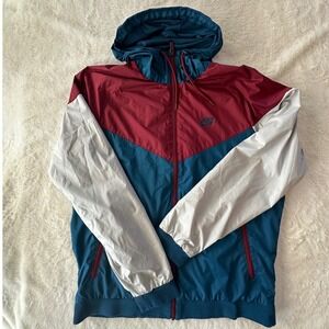 Nike Windrunner Hooded Jacket Mens Large Windbreaker Burgundy Teal 7324